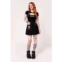 Hell Bunny Women's Black Pleated Mini Skirt with White Rose Embroidered Pocket | Size: 4XL