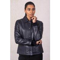 Lakeland Leather Women's 'Newby' Collared Leather Jacket in Navy | Size: 12