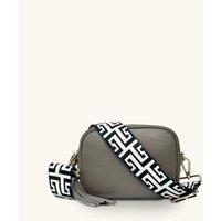 Apatchy London Women's Latte Leather Crossbody Bag With Black & Stone Maze Strap in Taupe