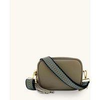 Apatchy London Women's Latte Leather Crossbody Bag With Black & Gold Chevron Strap in Taupe