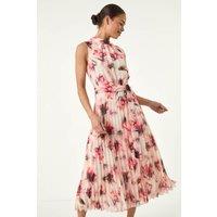 Roman Women's Petite Floral Pleated Halter Neck Midi Dress in Red | Size: 14