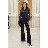 AX Paris Women's Black Diamante Mesh 2 in 1 Wide Leg Jumpsuit | Size: 12