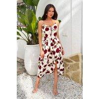 AX Paris Women's Cream Rose Printed Lace-Up Front Strappy Midi Dress | Size: 8