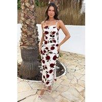 AX Paris Women's Cream Rose Printed Ruched Side Strappy Midi Dress | Size: 8