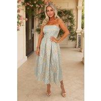 AX Paris Women's Duck Egg Floral Jacquard Bandeau A-Line Midi Dress in Duck Egg Blue | Size: 8