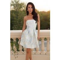 AX Paris Women's Ice Blue Floral Jacquard Bandeau Mini Dress | Size: 12