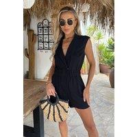 AX Paris Women's Black Collared Shirt Playsuit | Size: 8