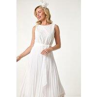 Roman Women's Petite Lace Pleat Midi Dress in Ivory | Size: 16