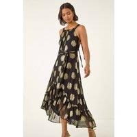 Roman Women's Floral Shimmer Halter Neck Dress in Black | Size: 18