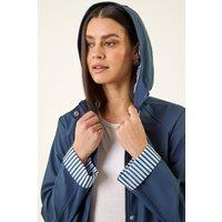 Roman Women's Hooded Stripe Rain Jacket in Navy | Size: 12