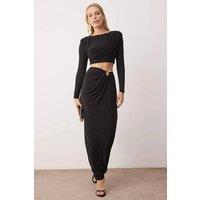 WOVCOR Women's Accessory Detail Party Top & Skirt Co-Ord Set in Black | Size: 12