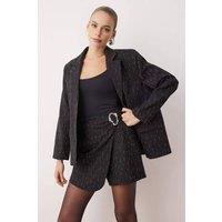 WOVCOR Women's Embellished Woven Party Jacket & Mini Skirt Co-Ord Set in Black | Size: 8