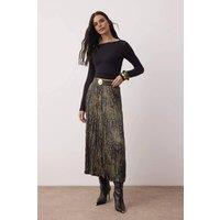 WOVCOR Women's Animal Print Pleated Midi Skirt with Belt Detail | Size: Large