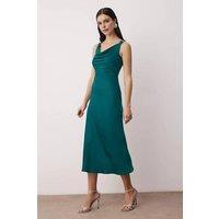 WOVCOR Women's Satin Midi Evening Dress with Draped Neckline & Embellished Strap in Teal | Size: 14