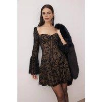 WOVCOR Women's Sweetheart Neck Lace Mini Evening Dress in Black | Size: 8
