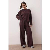 WOVCOR Women's Textured Oversized Knit Top & Wide Leg Trouser Co-Ord Set in Burgundy | Size: Small