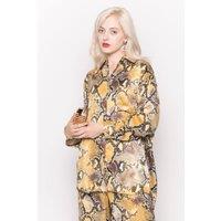 CY Women's Silky Long Sleeve Shirt In Yellow Leopard Print | Size: S/M