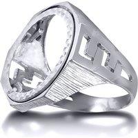 Jewelco London Men's Silver Curb Links Octagon Full Sovereign Mount Ring | Size: Z