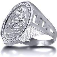 Jewelco London Men's Silver Curb Octagon St George Dragon Ring (Full Sovereign Size) | Size: Small