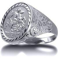 Jewelco London Men's Silver Floral Carved St George Dragon Ring (Half Sovereign Size) | Size: U