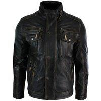 TruClothing Men's Leather Biker Jacket Vintage in Black | Size: Small