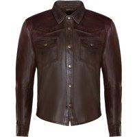 Infinity Leather Men's Retro Leather Shirt Jeans Jacket-Beijing in Brown | Size: Medium