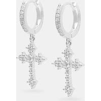 Cernucci Men's 15mm Iced CZ Celtic Cross Drop Earrings in Metallic Silver