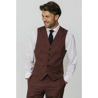 Dobell Men's Dark Rosewood Weave Waistcoat in Brown | Size: XL