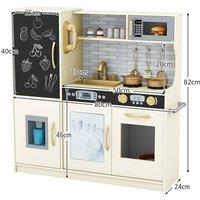 Costway Kids Pretend Play Kitchen Set Wooden Kitchen Playset w/Ice Maker &Oven in Off-White