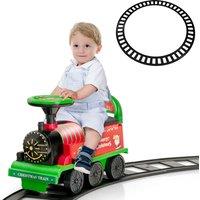 Gymax Electric Kids Ride On Train With 16 PCS Tracks & Under Seat Storage in Red