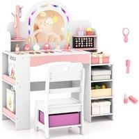 Costway Kids Vanity Desk w/Open Storage Shelves Dressing Table & Chair Set in White