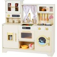 Costway Kids Play Kitchen Pretend Toy Kitchen Playset w/ Sink & Coffee Maker in White