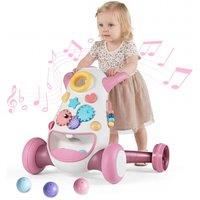 Costway Montessori Baby Walker Toddler Educational Push Toy w/ Music & Light in Pink