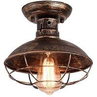 Garwarm Bronze Industrial Semi-Flush Ceiling Light with Metal Cage Fixture in Brown