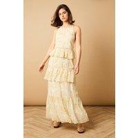 Oasis Women's Printed Lace Detail Halterneck Tiered Midaxi Dress | Size: 8