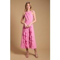 Oasis Women's Halter Neck Ruffle Maxi Dress in Pink | Size: 14