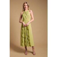 Oasis Women's Halter Neck Ruffle Maxi Dress in Chartreuse | Size: 10