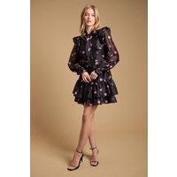 Oasis Women's Tie Neck Ruffle Fit & Flare Mini Dress in Black | Size: 6