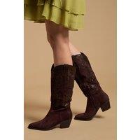 Oasis Women's Jessie Faux Suede & Leather Western Cowboy Calf Boots in Chocolate | Size: 6