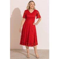 Anna Rose Women's Floral Lace Dress in Scarlet | Size: 18