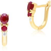 Gemondo Women's Classic Oval Ruby & Diamond Omega Back Hoop Earrings in 9ct Yellow Gold in Red