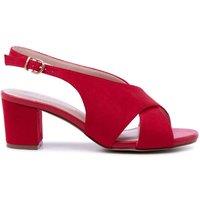 Paradox London Women's Neroli' Wide Fit Block Heel Peep Toe Slingback Heels in Red | Size: 3E