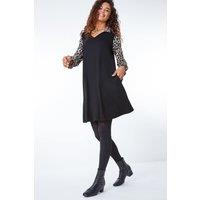 Roman Women's Contrast Leopard Print Swing Dress in Black | Size: 10