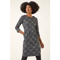 Roman Women's Checked Pleat Front Shift Dress in Dark Grey | Size: 14