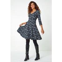 Roman Women's Rose Print Cotton Blend Stretch Dress in Black | Size: 20