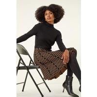 Roman Women's Contrast Skirt Knit Jacquard Dress in Camel | Size: 18