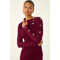 Roman Women's Button Detail Roll Neck Jumper Dress in Wine | Size: 16