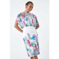 Roman Women's Petite Floral Chiffon Blouson Overlay Dress in Ivory | Size: 14