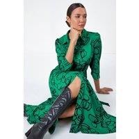 Roman Women's Abstract Circle Print Midi Shirt Dress in Green | Size: 20