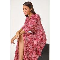 Roman Women's Geometric Print Tie Waist Midi Shirt Dress in Red | Size: 18